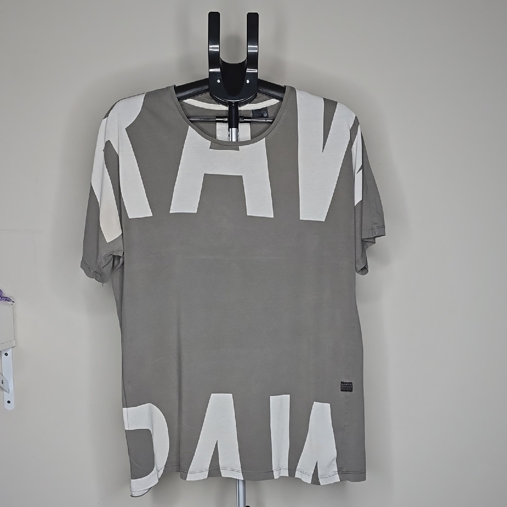 G-Star Gray and White Graphic Tee